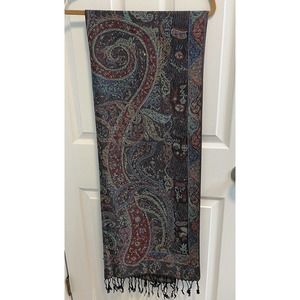 Pashmina Scarf Wrap Shawl Womens Fringe Black Multi 100% Pashmina 27x66 New